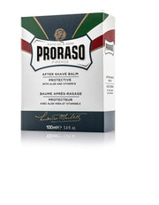 Box of Proraso Protective After Shave Balm with packaging displaying the brand logo, product name, and additional information.