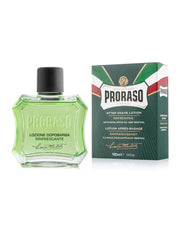 Proraso Refreshing after shave lotion bottle and packaging on a white background