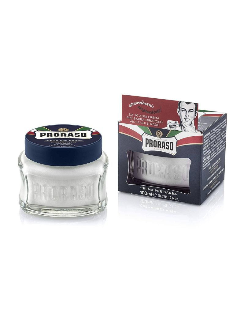 Proraso Blue Pre-Shave Cream for Dry Skin – Enriched with Vitamin E, Aloe Vera, and Licorice Extract in a 100ml jar