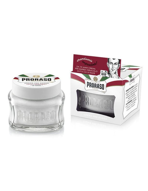 Proraso Pre-Shave Cream for Sensitive Skin – Oatmeal and Green Tea formula in a 100ml jar