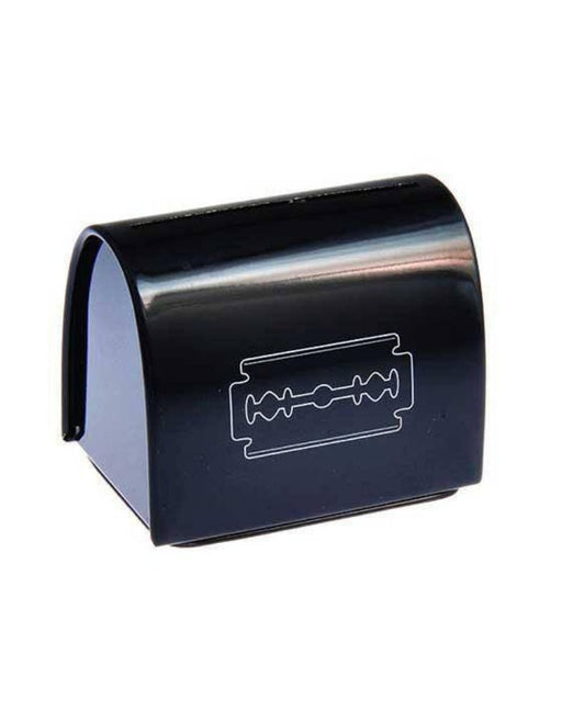 Black metal razor blade holder with a white background