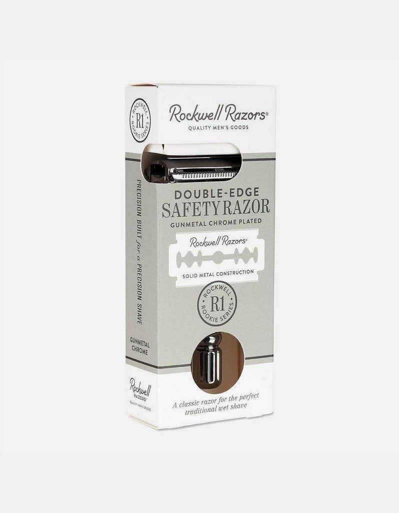 Rockwell R1 Rookie Series safety razor box, gunmetal chrome