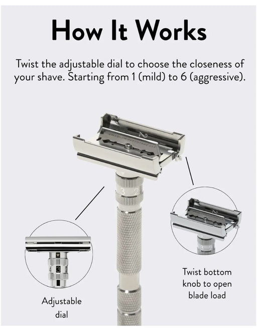 Rockwell - T2 Twist-To-Open Adjustable Safety Razor in Stainless Steel