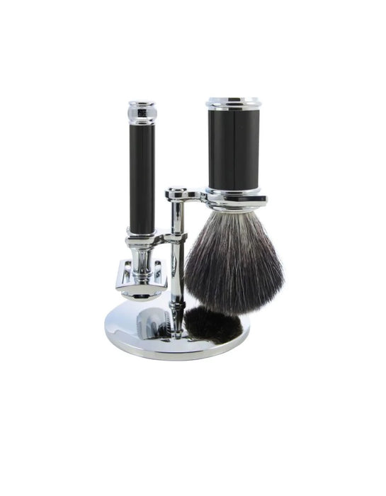 Edwin Jagger - Black & Chrome 3 Piece DE Shaving Set