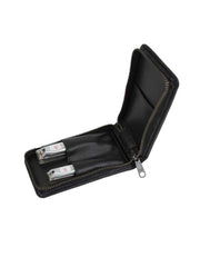 Compact Japanese 2-piece nail clipper set with stainless steel tools in a zip-up black travel case