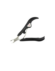 A pair of Seki Edge jaw cuticle flat slant tip nippers with stainless steel blades and black elastomer handles.