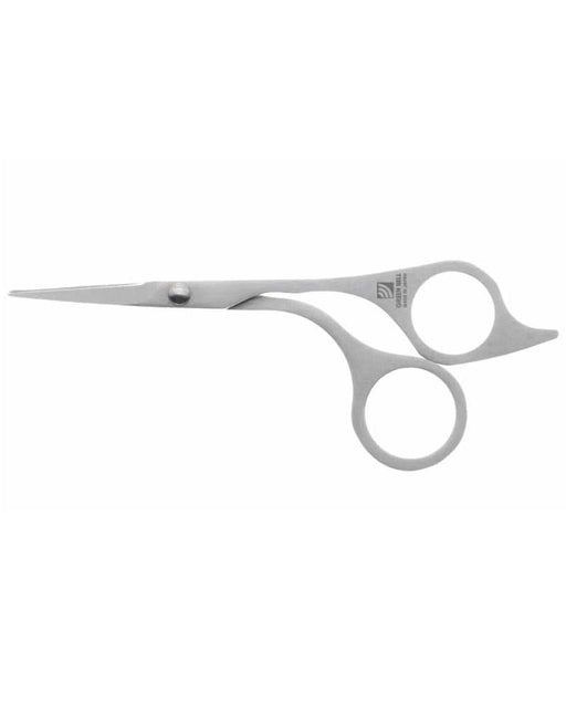 A pair of Seki Edge grooming scissors with a serrated cutting edge, made of stainless steel, designed for trimming body and facial hair.