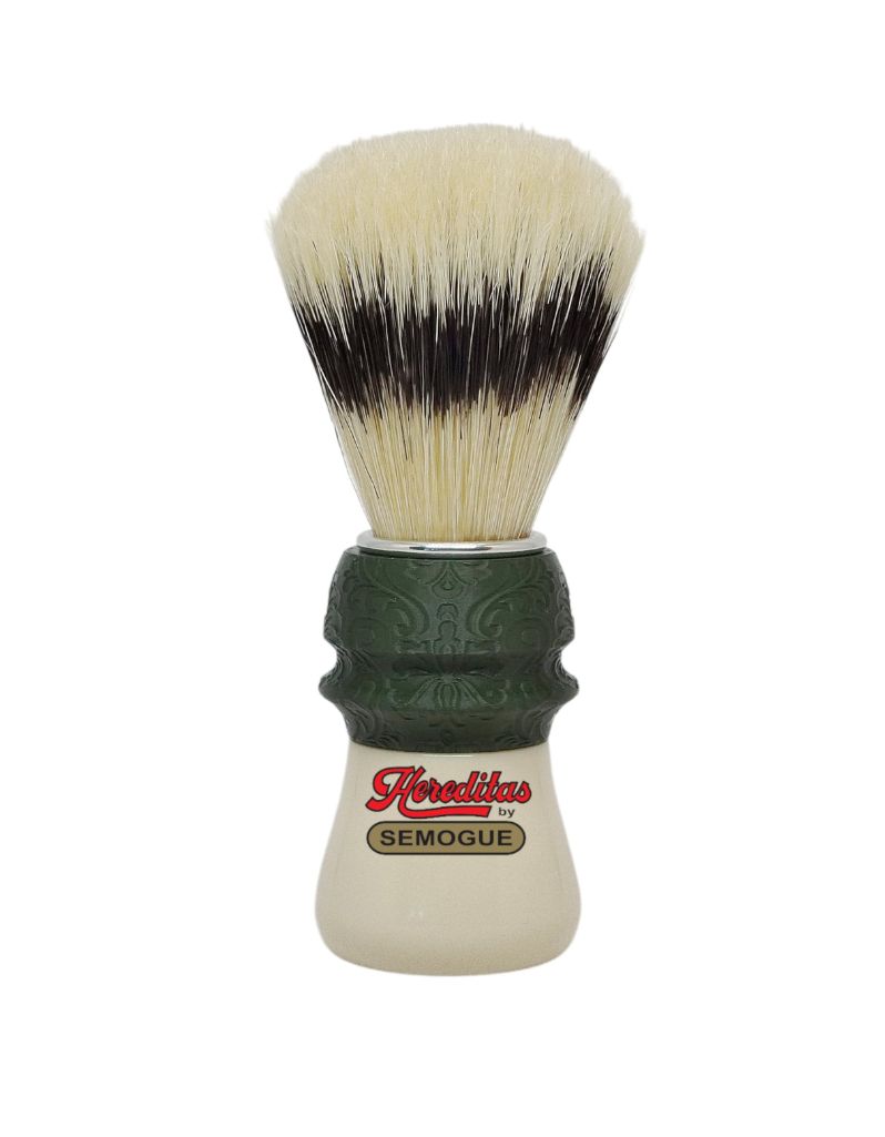Semogue Hereditas shaving brush with boar bristles and green ivory Resin and PLA handle
