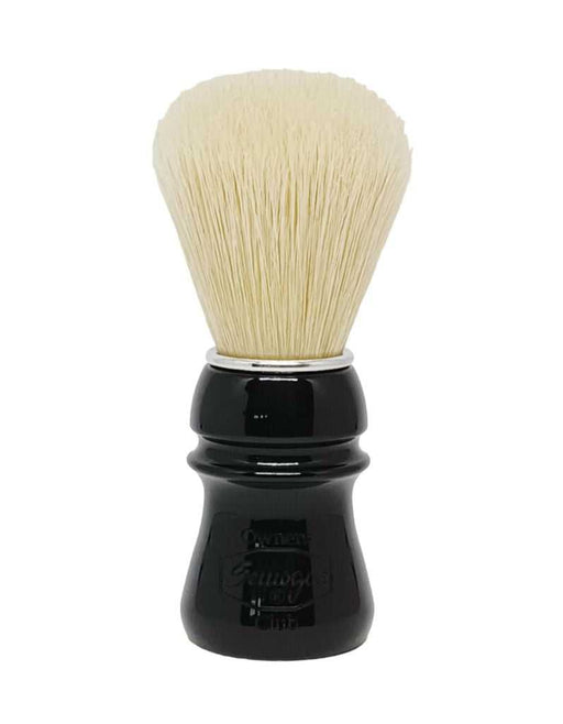 Semogue SOC C5 shaving brush with premium boar bristles, fan knot, and glossy jet black resin handle with aluminum ring.