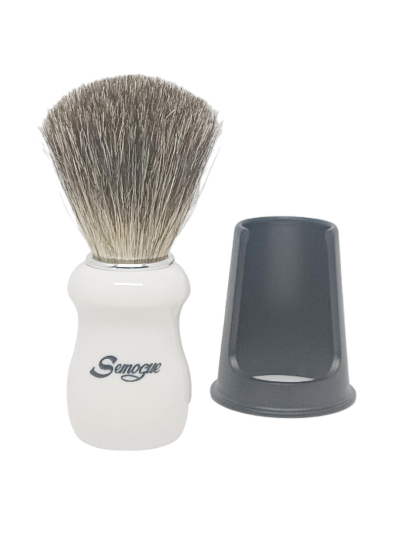 Semogue Pharos Grey Badger Shaving Brush, White Handle