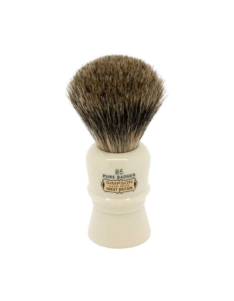 Simpson Beaufort B5 Shaving brush with pure badger bristles and ivory handle on a white background