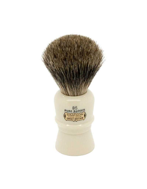 Simpson Beaufort B5 Shaving brush with pure badger bristles and ivory handle on a white background