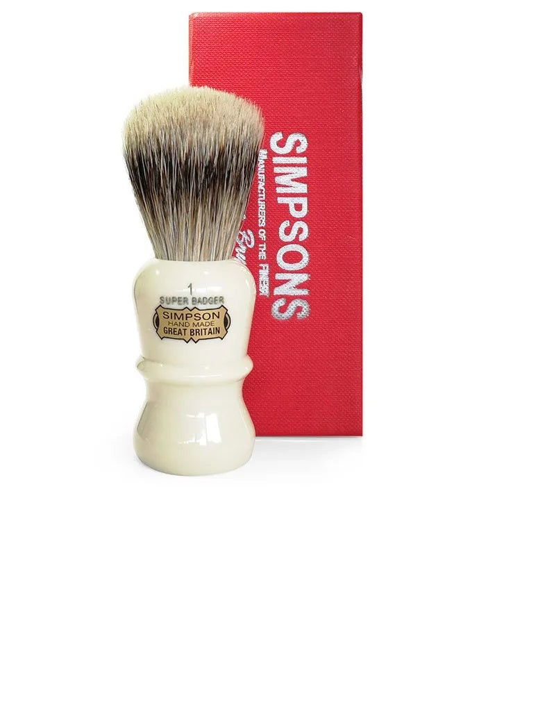 Simpson Emperor 1 Super Badger Shaving Brush with compact handle and silvertip knot