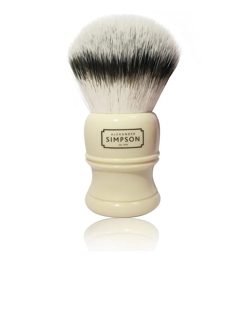 Simpson Trafalgar T3 shaving brush with synthetic bristles and lathe-turned handle