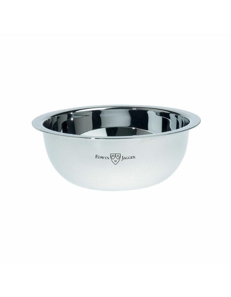 Stainless steel shaving bowl by Edwin Jagger with polished finish, ideal for lathering and storing soap between shaves