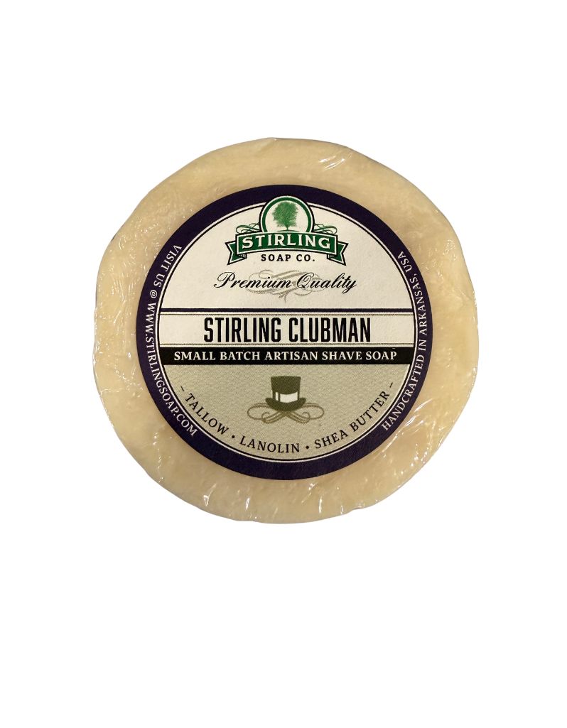 Stirling Soap Co. Clubman shave soap refill puck, 4.5 oz shrink wrapped tallow soap