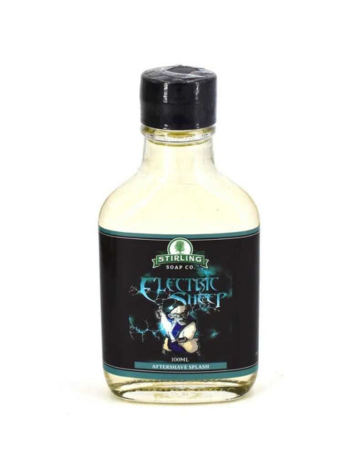 Stirling Electric Sheep Aftershave Splash bottle with black label and cartoon sheep illustration