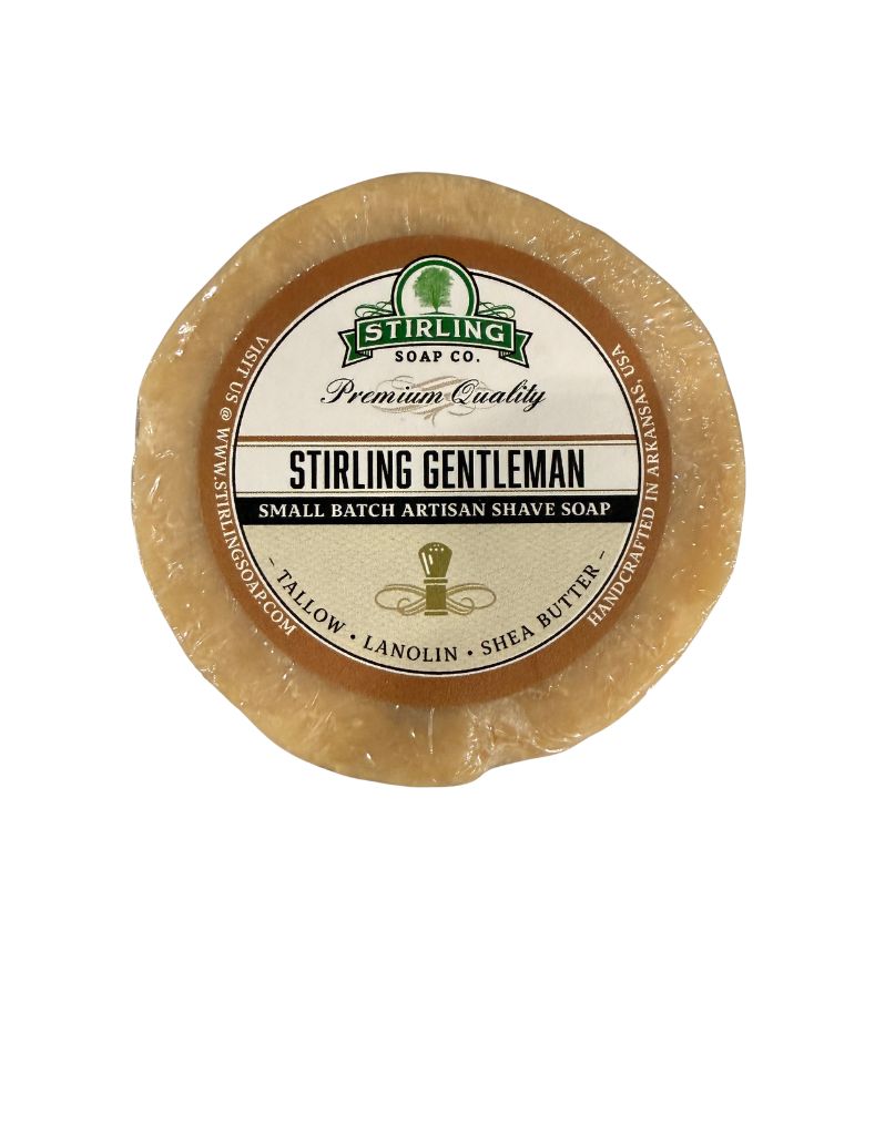 Stirling Soap Co. Gentleman shave soap refill puck, 4.5 oz shrink wrapped tallow soap
