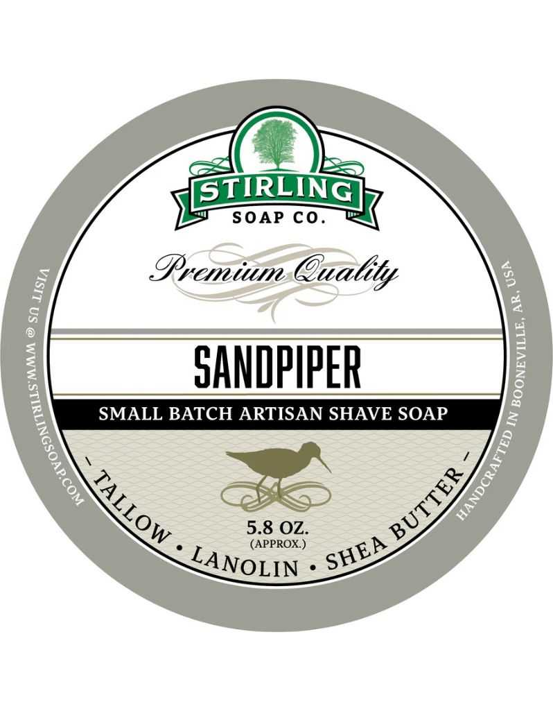 Stirling Soap Co. Sandpiper shaving soap container on a white background