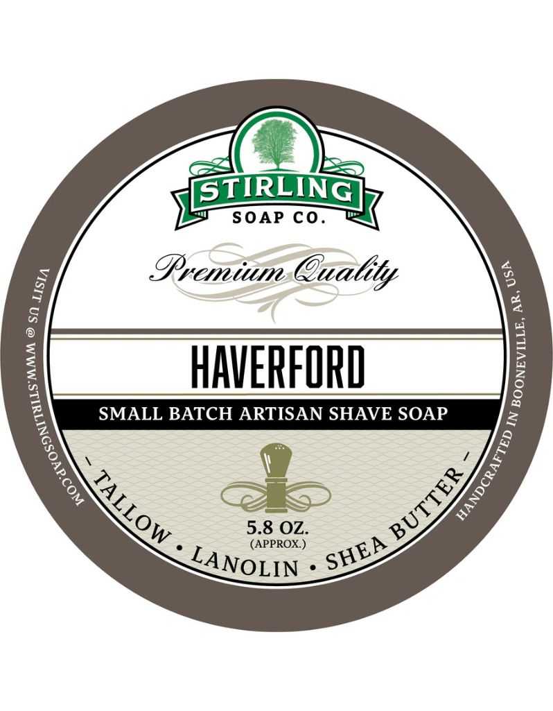 Stirling Soap Co. Haverford shaving soap container on a white background