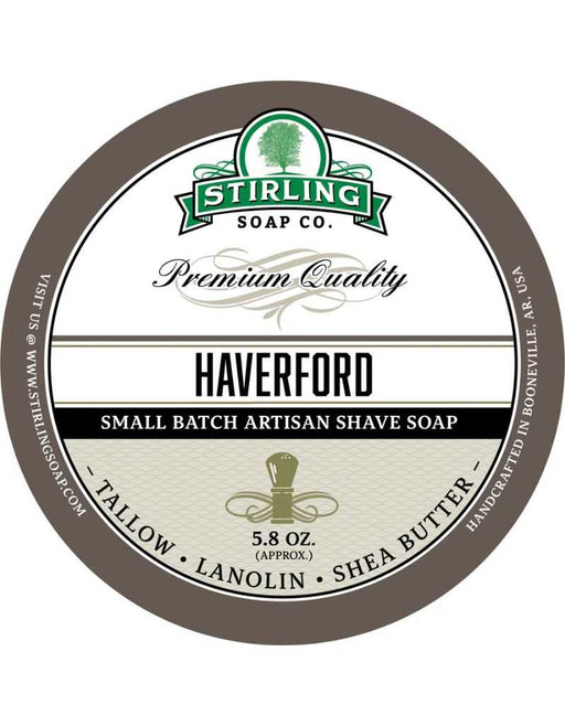 Stirling Soap Co. Haverford shaving soap container on a white background