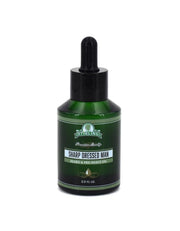 A 2 fl oz dark green glass bottle of Stirling Branding Beauty Sharp Dressed Man Beard & Pre-Shave Oil with a black dropper cap, shown on a white background.
