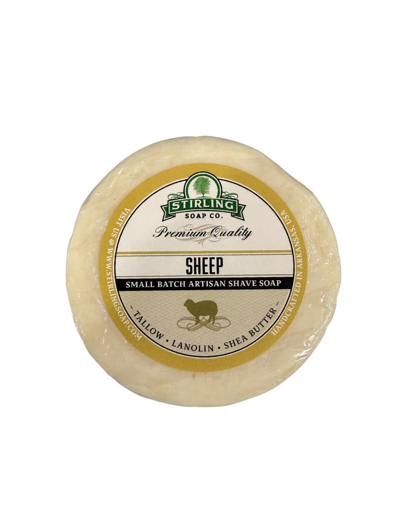 A round soap puck from Stirling Soap Co. Small batch artisan Sheep soap