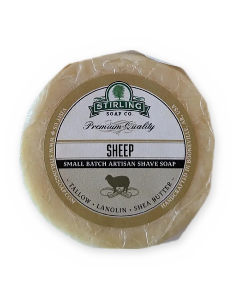 A round soap puck from Stirling Soap Co. Small batch artisan Sheep soap