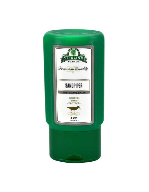 Sandpiper Post-Shave Balm green bottle for aftershave grooming