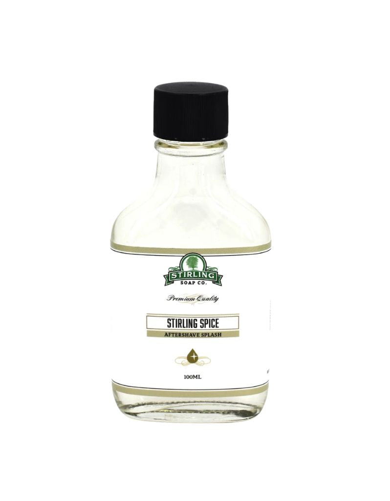 Glass bottle of Stirling Soap Co. Stirling Spice Aftershave Splash, 100ml size