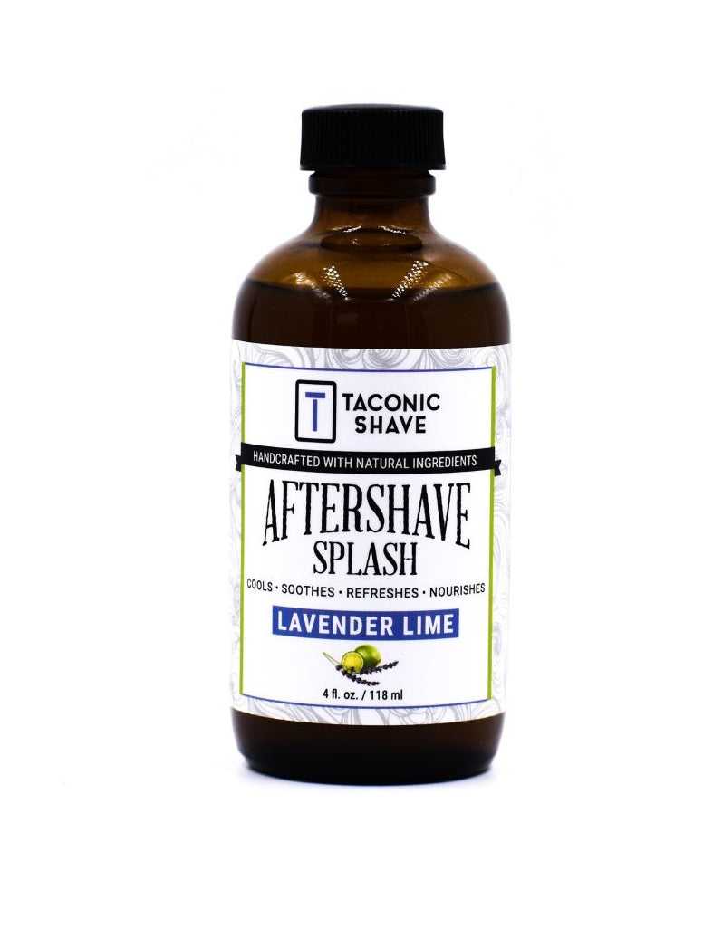 Lavender lime aftershave splash bottle with herbal cooling blend, menthol and witch hazel, alcohol-free post-shave skincare