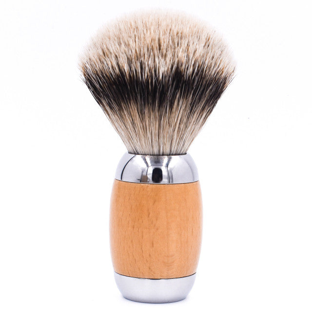 Taconic Shave - Beechwood & Chrome Handle Silvertip Badger Shave Brush & Stand