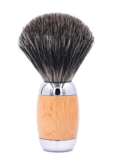 Taconic Shave - Beechwood & Chrome Handle Mixed Badger Shave Brush & Stand