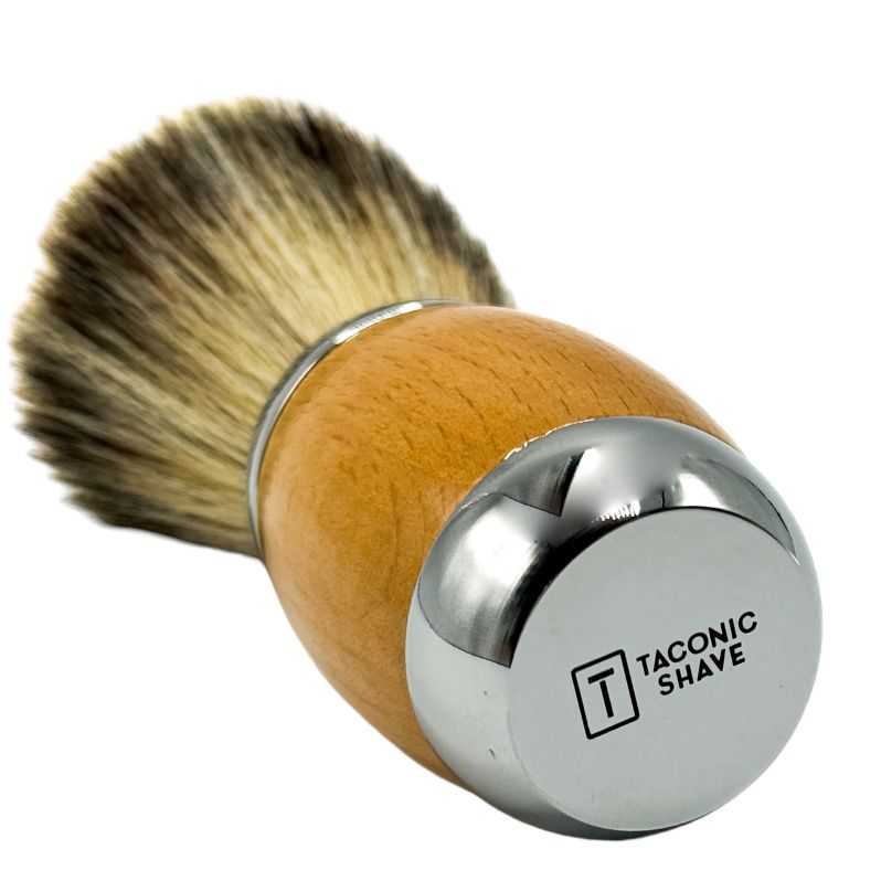 Taconic Shave - Beechwood & Chrome Handle Synthetic Shave Brush & Stand