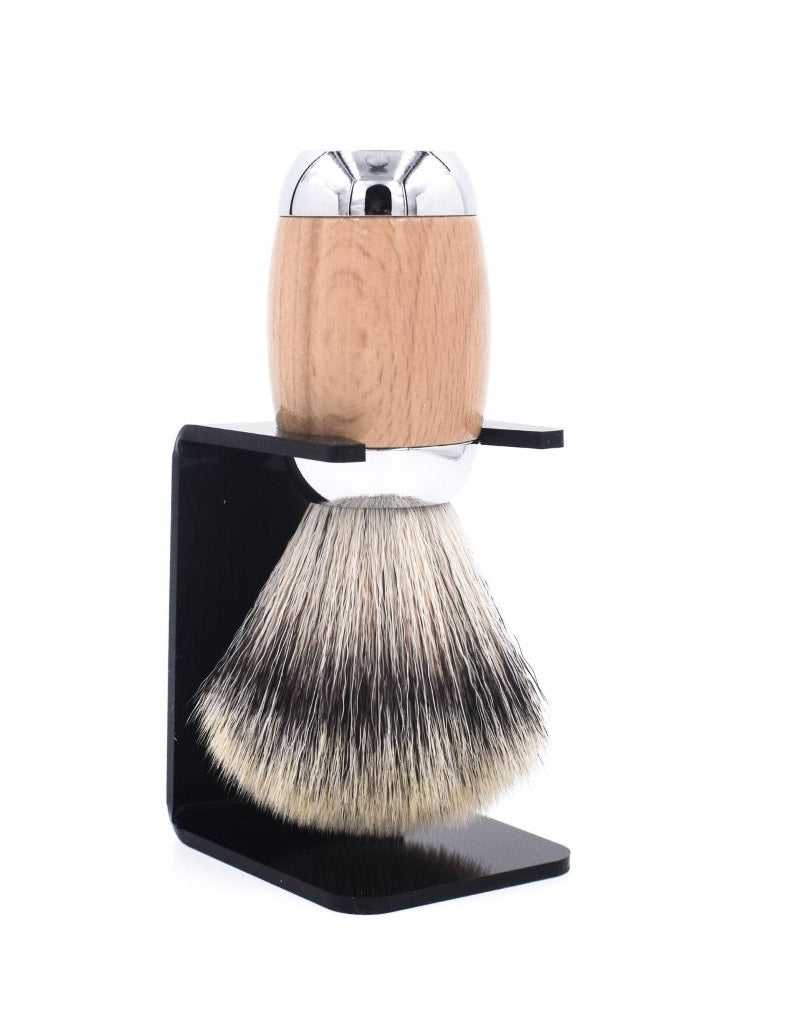 Taconic Shave - Beechwood & Chrome Handle Synthetic Shave Brush & Stand