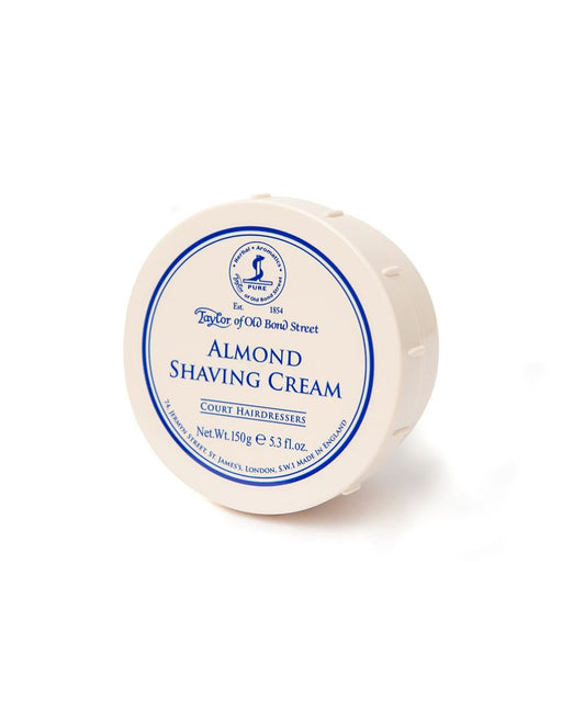 Jar of Taylor of Old Bond Street Almond Shaving Cream on a white background