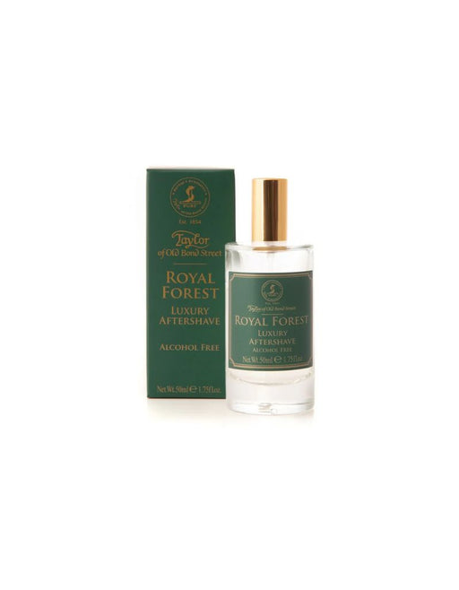Royal Forest luxury aftershave bottle and box on a white background