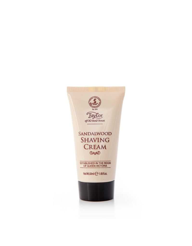 Tube of Taylor of Old Bond Street Sandalwood Shaving Cream on a white background