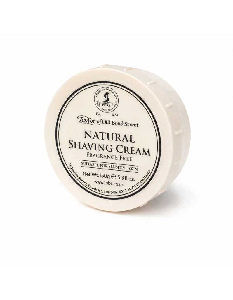 Taylor of Old Bond Street Natural Shaving Cream jar, fragrance free, suitable for sensitive skin, 150g