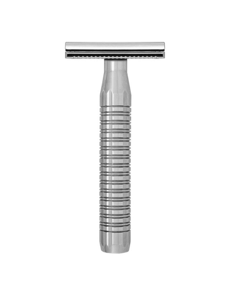 Goodfellas Smile Lybra stainless steel safety razor with dual plate design and EcoPolish finish