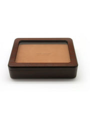Thiers-Issard solid beechwood box for seven straight razors with brown calf leather display pad.