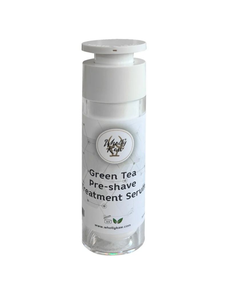 Wholly Kaw Green Tea Pre-Shave Treatment Serum, 1.69 fl oz unscented vegan pump bottle