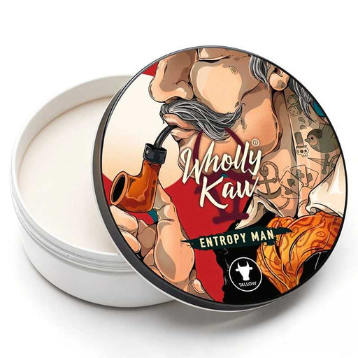 Wholly Kaw Entropy Man with Siero base soap. Tobacco and vetiver scent in red jar, made with donkey milk and nourishing natural ingredients