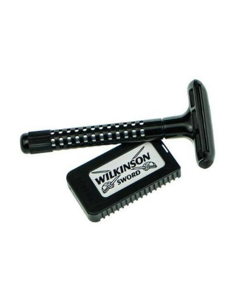 Wilkinson Sword Classic Safety Razor kit with 5 PTFE-coated blades for beginner wet shavers