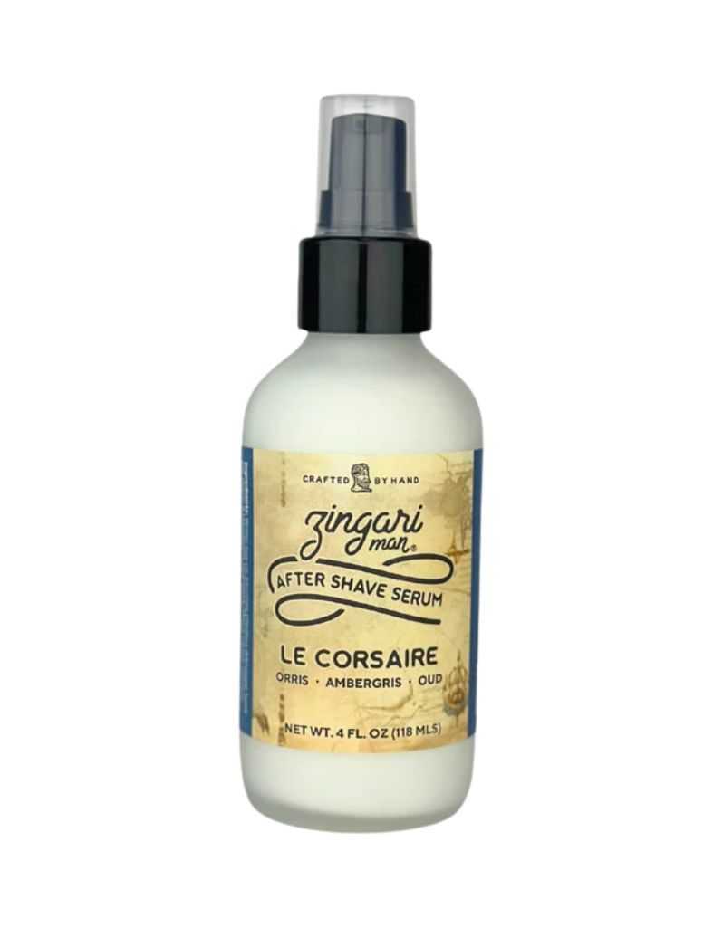 After Shave Serum bottle labeled 'Le Corsaire' by Zingari Man