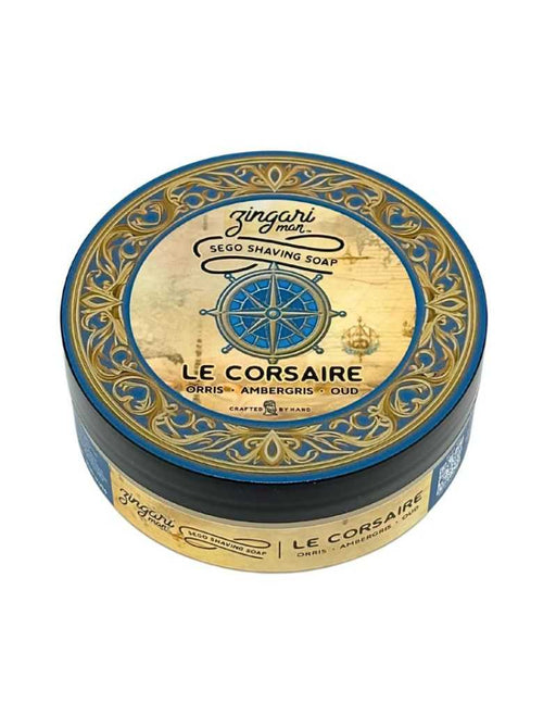 Zingari Man Le Corsaire Shaving soap container with decorative label on a white background
