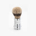 Merkur - Silvertip Badger Hair Shaving Brush, Bright Chrome Plated Aluminum - New England Shaving Company
