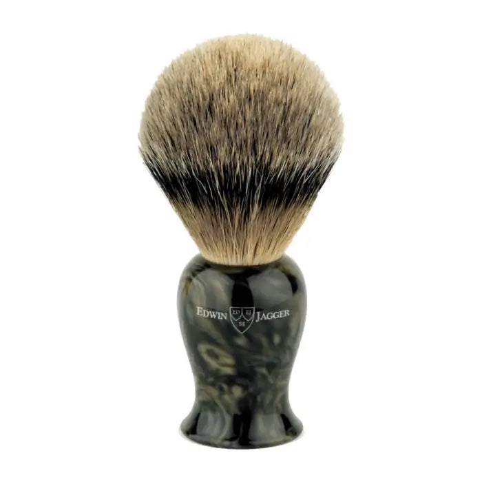 Edwin Jagger - BMPSBBB Plaza Imitation Black Marble Best Badger Shaving Brush, Medium - New England Shaving Company