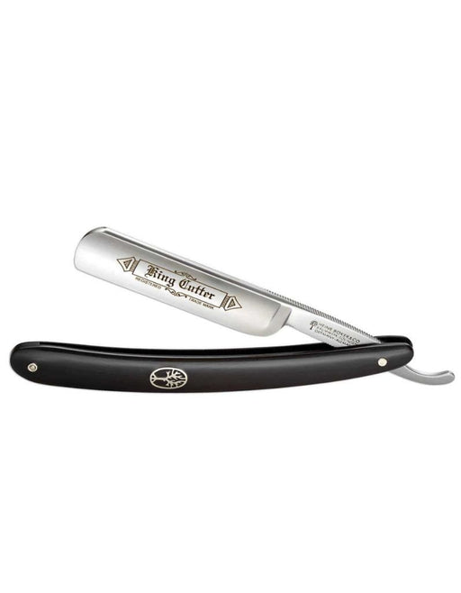 Shaving razor with black handle and silver blade on a white background