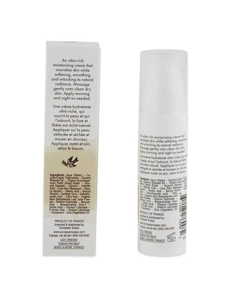 Skincare product packaging with text on a white background